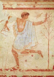 トリクリニウムの墓からの青いチュニックのダンサー、紀元前470年頃（壁画）